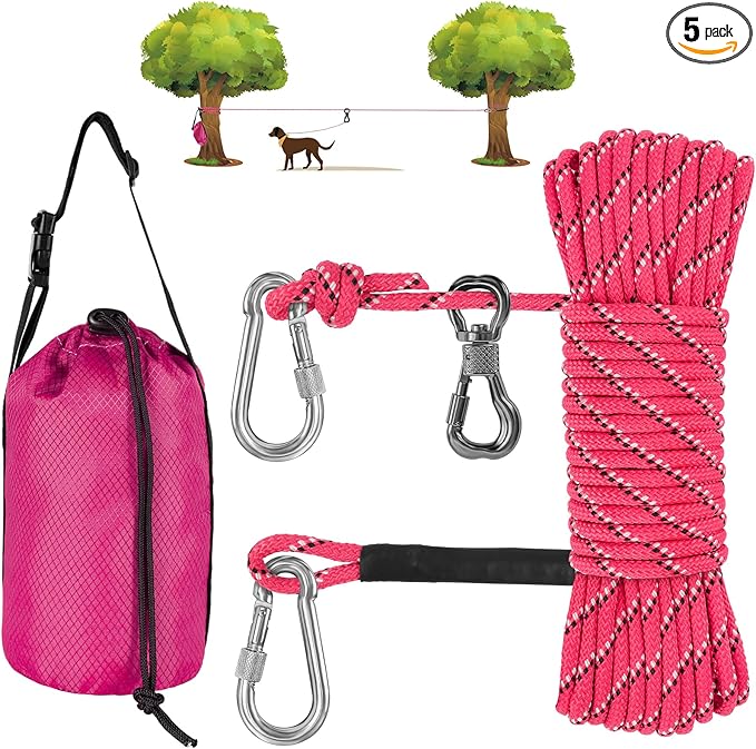 XiaZ Dog Tie Out Cable for Camping, 50ft Portable Overhead Trolley System for Dogs up to 200lbs，Dog Lead for Yard, Camping, Parks, Outdoor Events,5 min Set-up