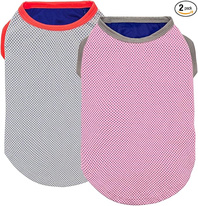 KYEESE 2Pack Dog Cooling Shirt, Breathable Dog Shirt for Small Dogs, Sun Protection Dogs Cooling Vest Tank Top, Lightweight Soft Sleeveless Summer Pet Clothes, Pink+Grey, L
