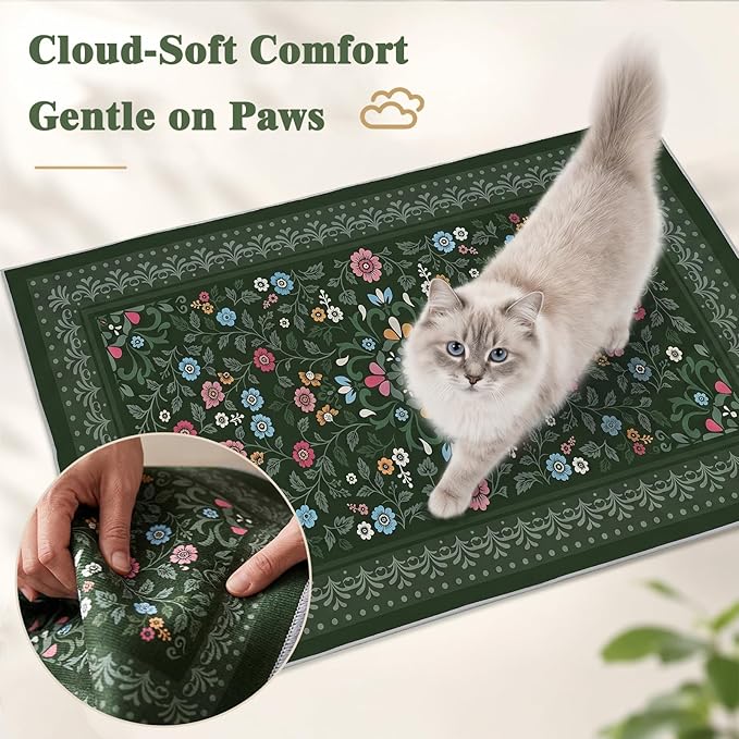 Bienbee Cat Litter Mat, 2PCS Jumbo Size 48"x36" Machine Washable Litters Box Mats Non-Slip &Waterproof Cat Litters Trapping Mats Easy to Clean Mat for Litter Box Protects Floors Dark Green XL