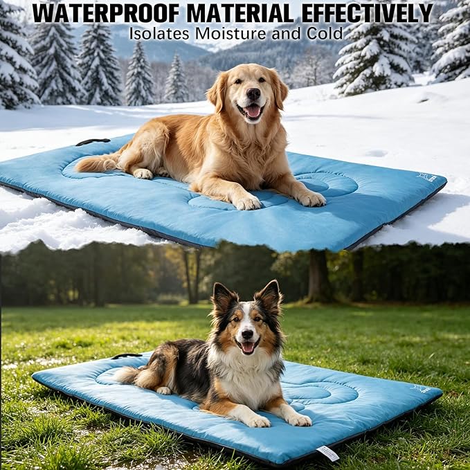 EXPAWLORER Outdoor Travel Dog Bed, Portable Waterproof Reversible Camping Durable Dog Pad, Easy to Roll Up with Buckle Large Washable Pet Mat for Medium Large Dogs Puppy Cats Sleeping Outside 26"x43"