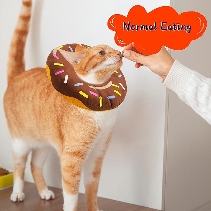 Seyezo Cat Cone Collar Soft, Adjustable Cat Recovery Collars Spay Cone to Stop Licking, Cute Donut E Collar After Surgery, Recovery Elizabethan Collar for Kittens (Donut Brown, Small)