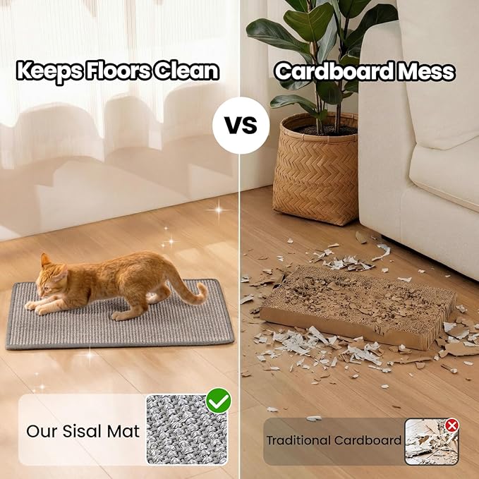 Conlun Extra Large Cat Scratcher Mat (27.5" x 35.4"), Natural Sisal Cat Scratching Pad for Indoor Cats, Mess-Free Cat Scratch Rug & Cardboard Alternative, Couch & Furniture Protector