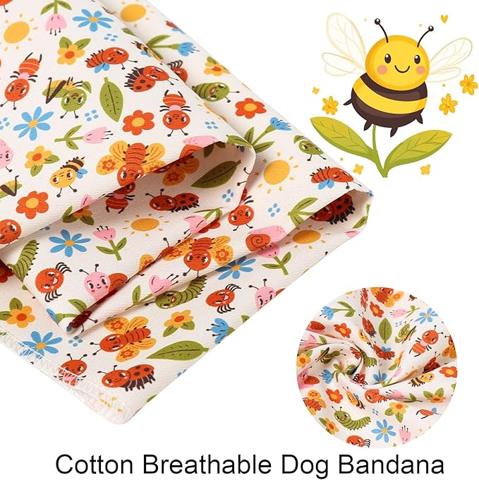 ARING PET Spring Summer Dog Bandanas, Cute Insects Bee Ant Snail Pet Bandana Scarf Triangle Bibs for Puppy Small Medium Large Boy Girl Dogs Cats-L