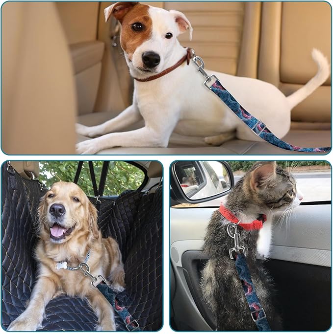 Adjustable pet cat and Dog car seat Belt，The Lanyard is Flexible and Adjustable from 20 to 33 inches (Black Lightning)