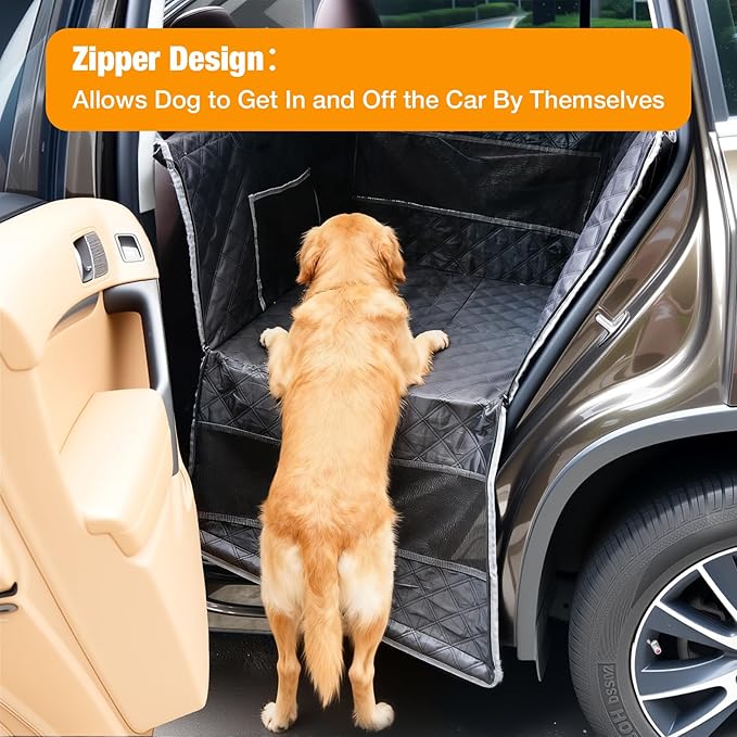 Dog Car Seat for Large Medium Dogs, Hard Bottom Extender with Mesh Windows, Waterproof Backseat Cover for Pets, SUV Dog Travel Bed for Road Trips & Car Travel (28 * 23 * 21.7inches)