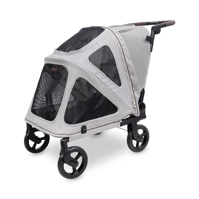 WonderFold PF Luxury FlatFold Pet Stroller Designed for Comfortable Elevated Everyday Walks - Gray, Medium (Up to 66 lbs)