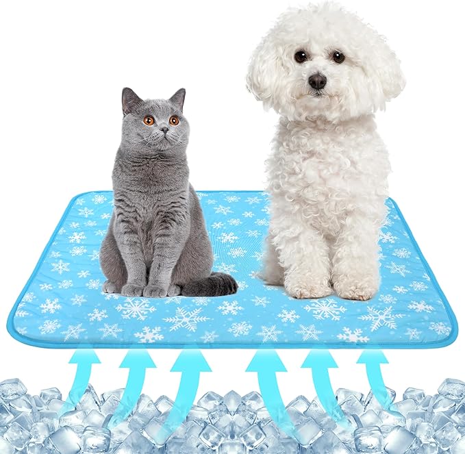 DELIFUR Cat Cooling Mat- Pet Cooling Mat Outdoor for Dogs Self Cooling Pad for Kitten Cat Puppy Machine Washable (Medium, Blue Snowflake)