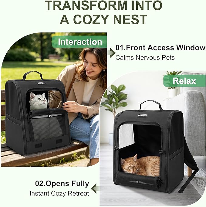 Dog Carrier Backpack for Cats and Puppies,up to 5-17 lbs,Portable and Breathable Mesh, Storage Pockets, and Built-in Safety,Pet Carrier for Hiking and Outdoor Use,Black