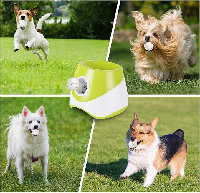 Automatic Dog Ball Launcher, Dog Ball Thrower with 20-46ft 3 Launching Distance, Rechargeable Dog Toy Mental Stimulation Training Game with 2.3" ETPU Balls for Energetic Small Medium Dogs