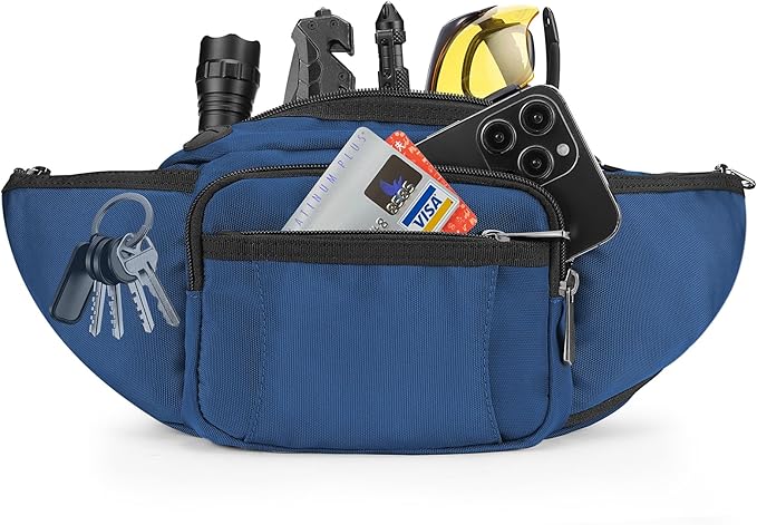 NOOLA Fanny Pack Waist Bag for Men Women, Lightweight Waist Pack with Water Bottle Holder, Adjustable Belt Bag with Multi-Pockets for Hiking, Dog Walking, Outdoor, Cycling, Running, Travel, Blue