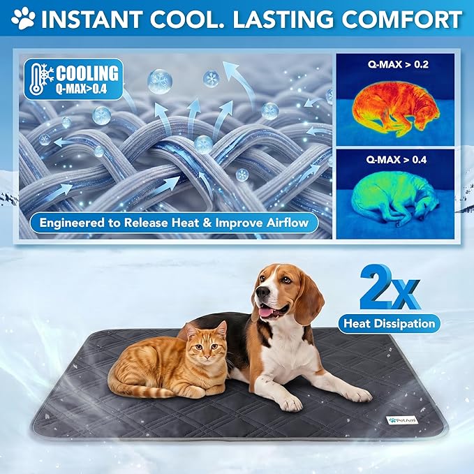 PetAmi Dog Cooling Mat, Waterproof Self Cooling Dog Pad with Non-Slip Backing, Q-Max >4.0 Pet Cooling Mat for Crate, Couch, Kennel & Car, Indoor Outdoor Summer Use, Grey, 60x80