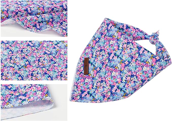 Lionet Paws Spring Summer Oxalis Dog Bandana Washable Cotton Handkerchief Scarf Triangle Blue Flower Bandana for Small Medium Dogs Girl Boy