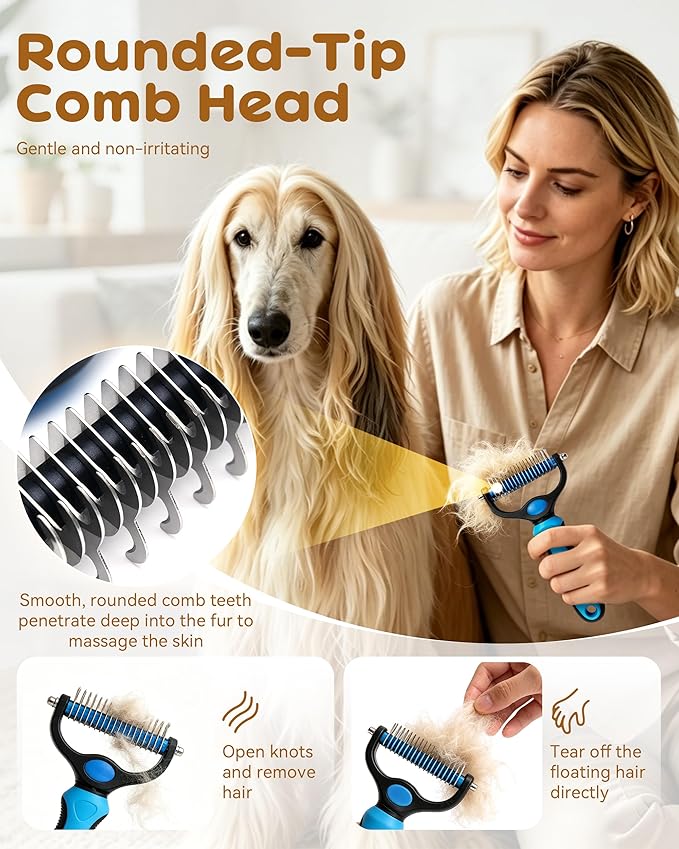 Pet Pro Grooming Tool, Dematting Comb for Dogs and Cats, Deshedding Dog Brush, Undercoat Rake for Dogs, Removes Tangles Knots and Loose Fur, Grooming Tool for Thick Coats (Yellow)