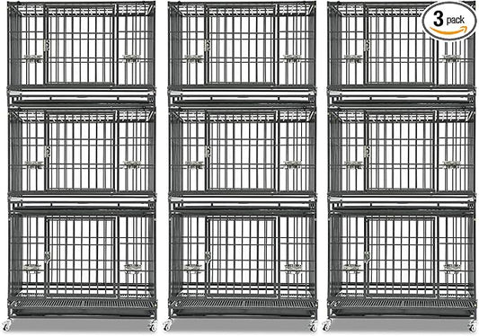 Homey Pet 3 Pack Three Tiers 37 Inch Dog Crate, Escape Proof Dog Cage Kennel Indoor with Top Access and Lockable Wheels, Removable Tray, Heavy Duty Dog Crates for Medium/Small Dogs