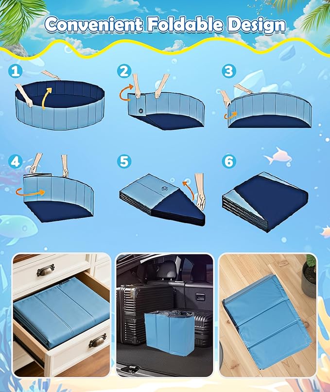 EPN Large Foldable Dog Pool – 0.55MM PVC 2-in-1 Portable Bathtub & Sprinkler for Dogs, Cats, Kids – Heavy Duty, Non-Slip, Summer Water Toy (106 in)