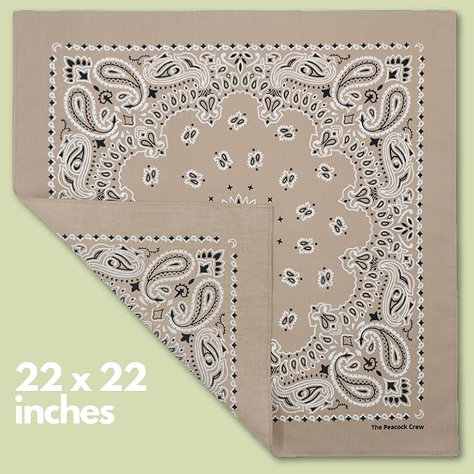 The Peacock Crew Premium Soft Cotton Bandanas Pack for Men and Women Paisley 22 x 22 inches