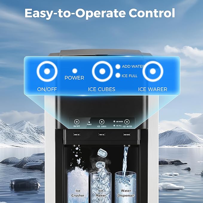 3-in-1 Water Dispenser with Ice Maker,Countertop Nugget Ice Machine with Bullet & Crushed Ice,44Lbs/24H,12 Ice Cube/6Min, Self-Cleaning, 4Lbs Storage, Home, Kitchen,RV (Silver) (Silver)