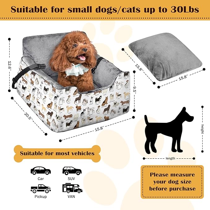 Dog Car Seats for Small Medium Sized Dogs Carseat for Car Funny Fuzzy Pet Dog Booster Car Seat Puppy Under 27 Lbs with Soft Plush Cushion&Washable Removable Cover