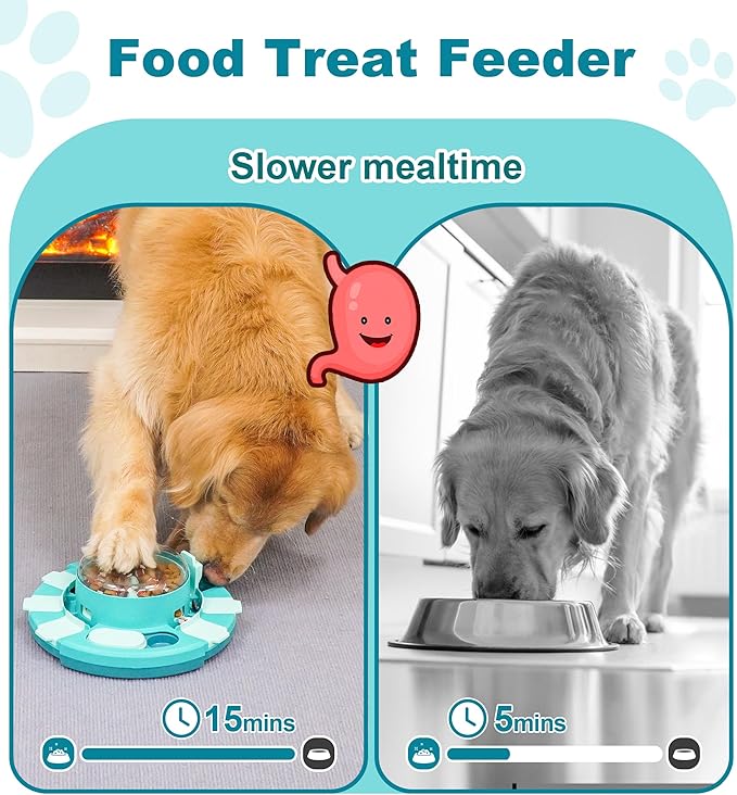 Aluckmao Dog Puzzle Toy Feeder, Press to Dispense Food, Slows Eating, Brain Stimulation Mental Enrichment, Interactive Treat Dispenser Game