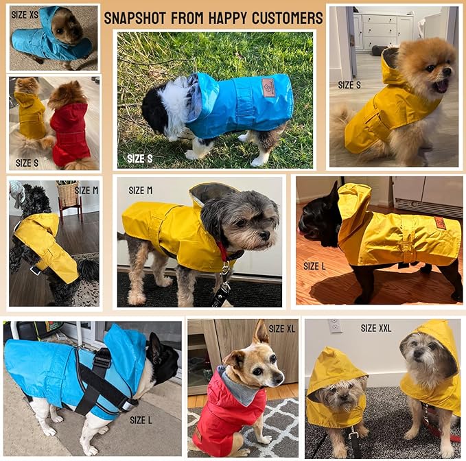 Dog Raincoat Dogs Rain Jacket Reflective Breathable Lined Poncho Rainwear Waterproof Pet Clothes Pocket Hooded Leash Hole Adjustable Small Medium Dogs,Blue,XL,Back Length 14.9 Inch