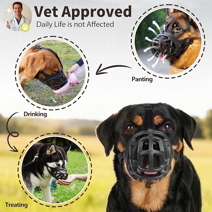 Mayerzon Dog Muzzle, Breathable Basket Muzzles for Small, Medium, Large and X-Large Aggressive Dogs Beagle German Shepherd Doberman, Cage Mouth Guard Stop Biting Chewing for Grooming Training