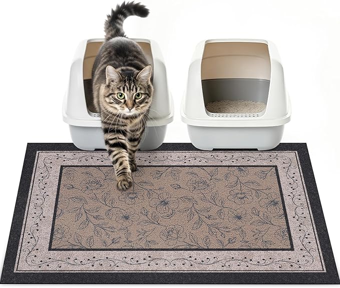Cat Litter Mat Trapping Rug 33"x22", Large Litter Box Mat for Floor, Non-Slip Waterproof Backing, Soft Mesh Easy to Clean Pet Mat for Cat Brown