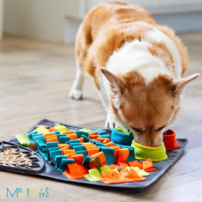 Messy Mutts Square 16" x 16" Forage and Lick Mat with Non-Slip Suction Cups | Stimulating Sniffing Interactive Puzzle for Dogs | Silicone Triangle Licking