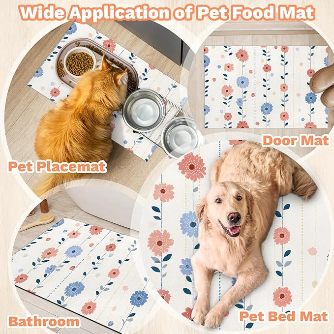 Whispering Spring Floral Dog Food Mat Absorbent Dog Cat Bowl Mat for Food and Water, Quick Dry Pet Feeding Placemats Non-Slip Feeding Mats Pet Supplies, 24" x 32"