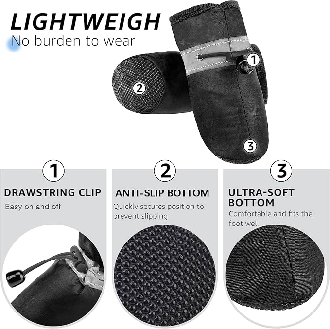 SCENEREAL Dog Shoes for Hot Pavement Hardwood, Reflective Non-Slip Dog Boots & Paw Protectors for Small Medium Dogs, Summer Heat Boots Resistant Waterproof Soft Outdoor Walking Indoor, Black Size 4