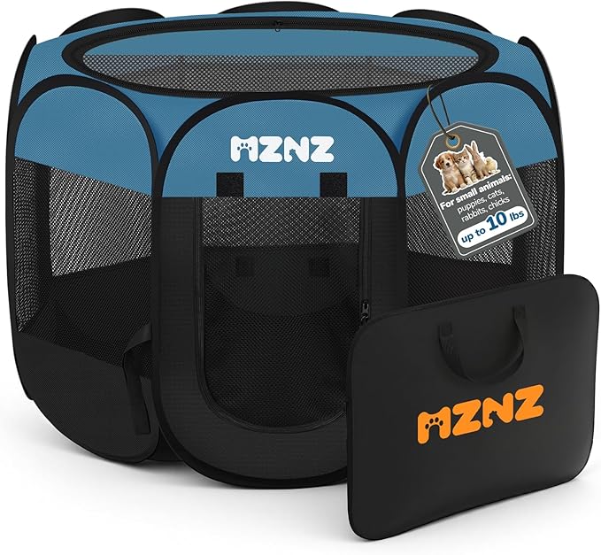 Dog Cat Playpen, Portable Small Animal Playpen Crate Indoor for Dogs Cats Rabbits, Foldable Guinea Pigs Bunny Cage Enclosure Outdoor, Pop Up Dogs Cats Tent Kennel with Carrying Case, Blue Black