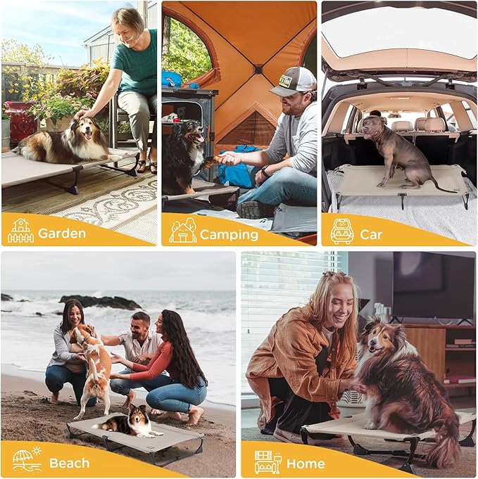 CANINE CANYON Upgraded Non-Slip Daisy Cot, Large Foldable Elevated Dog Bed, Portable Raised Outdoor Folding Dog Cot for Camping/Home, Chew Proof Waterproof Heavy Duty Up to 160 Lbs, Brown, 43"x27"