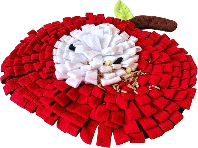 Dog Snuffle Mat Fleece Foraging Fruit Design Mats Small Animals Interactive Feeding Toy Anti Slip Slow Feeder Pet Treat Dispenser for Dogs Rabbits Guinea Pigs (Apple)