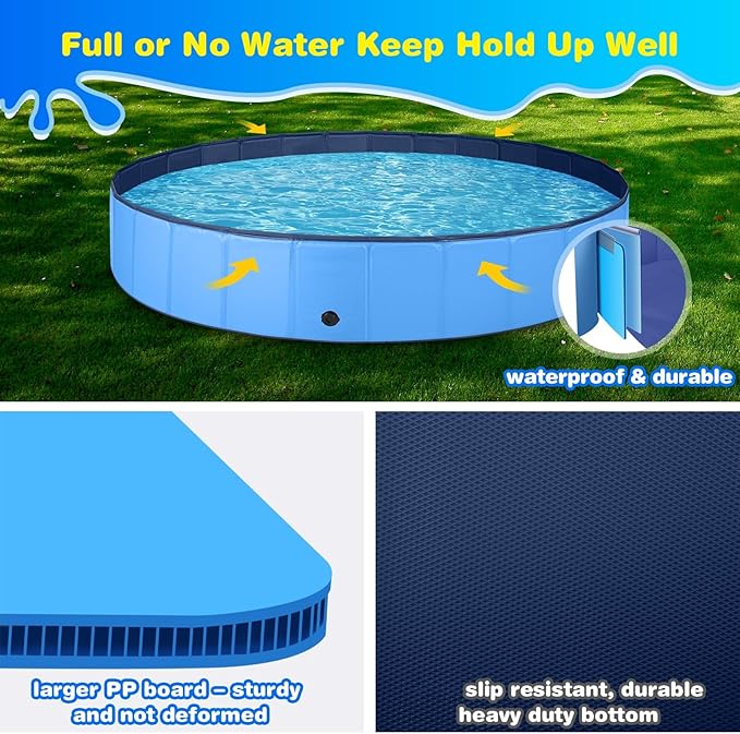 Jecoo Dog Pool for Large Dogs Kiddie Pool Hard Plastic Foldable Dog Bathing Tub Portable Outside Kids Swimming for Pets and Dogs Outdoor Backyard (Blue, XXXL-80)