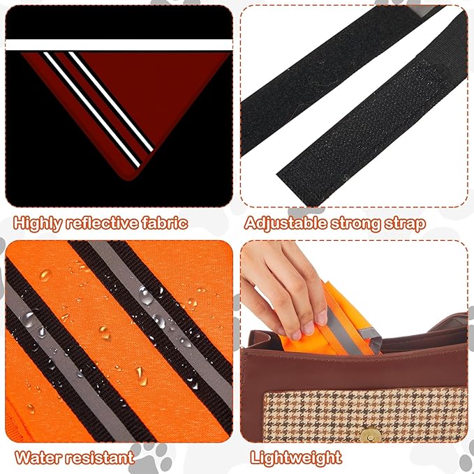 Huhumy 2 Pcs Reflective Dog Bandana with Neon Orange Green Color High Visibility Reflective Dog Scarf Safety Gear Hook and Loop Tape Triangle Bib Accessories for Hunting Walking Camping