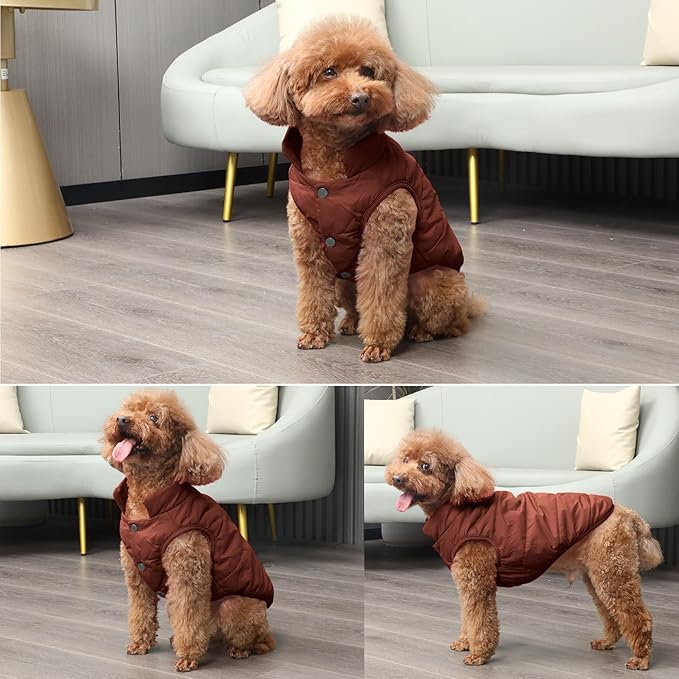 JoyDaog 2 Layers Fleece Lined Warm Dog Jacket for Winter Cold Weather,Soft Windproof Medium Dog Coat,Brown XL
