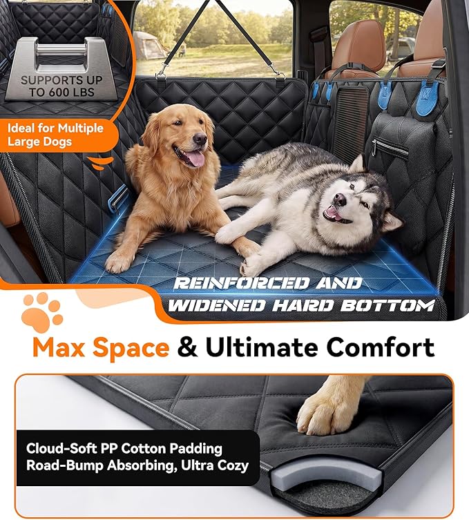 Rorhxia Dog Seat Cover for Backseat, [Ultimate Safe, Comfortable and Large Space] Waterproof 600D Heavy Duty Dog Car Hammock, Release Passenger Seats, Fits Sedan/SUV/Truck, Large Dog Friendly, L