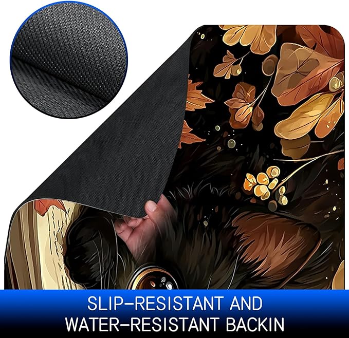 Dog Food Mat, 15.7" x 23.6" Absorbent Pet Feeding Mat for Food and Water, Waterproof Diatom Mud Pet Placemat with Non-Slip Rubber Backing, Cat Bowl Mat for Floors - Black Cat Maple Leaf
