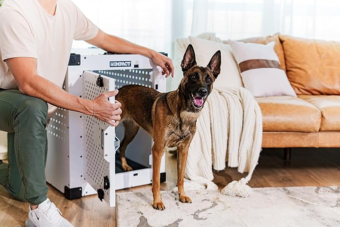 Impact Indestructible High Anxiety Dog Crate for Extra Large Dogs - Heavy Duty Escape Proof Indoor Dog Kennel with Powder-Coated Aluminum - Ideal for Escape Artists (Gray 40"+ (40.5"L x 27"W x 33"H)