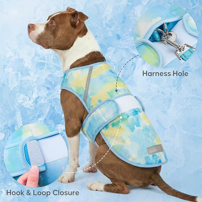 KYEESE Dog Cooling Vest, Lightweight Dog Cooler Jacket, 3D Breathable Mesh Pet Cooling Shirts for Summer with Reflective Stripe, Sun Protection Pet T Shirt for Beach, Hiking, Walking, Blue, 2XL