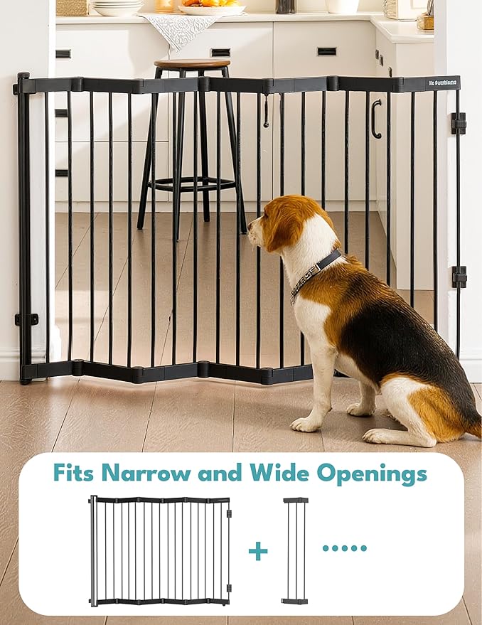 No Pawblems Retractable Safty Gate, Metal Adjustable Dog Gate for Doorways, Stairs & Hallways, Expands to 45" Wide, 36" Tall Gate, Auto Retract Design, No Bottom Bar, Black