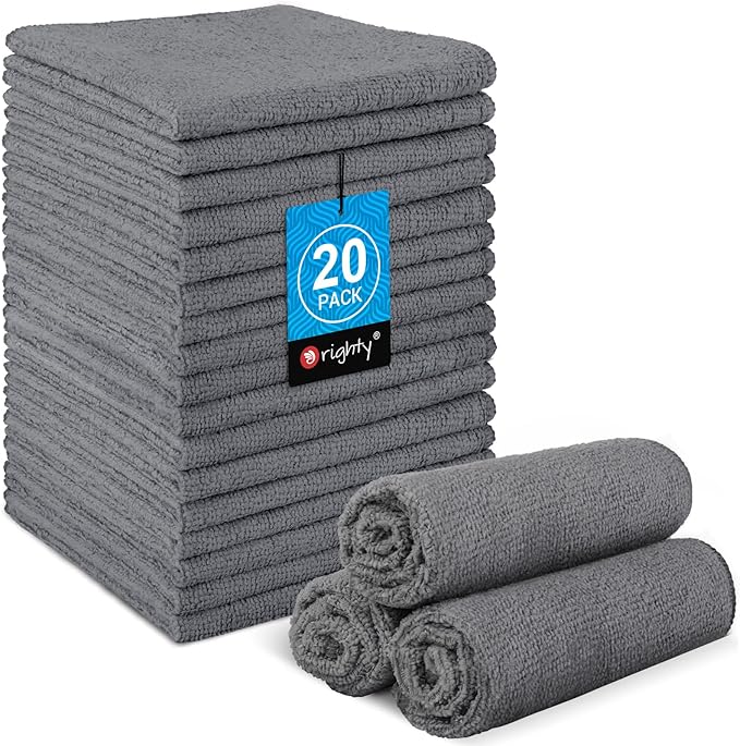 Orighty Microfiber Washcloths 20 Pack – Soft, Quick-Dry Face & Hand Towels for Travel, Gym, Spa, Hotel, 11.5"x11.5", Grey