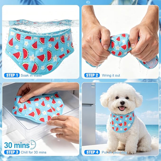 EXPAWLORER Dog Cooling Bandana - 2 Pack Instant Cool Chill Out Dog Scarf, Adjustable Summer Outdoor Ice Neck Cooler Vest, SAP Ice Crystal Powder Physical Cooling Pet Handkerchiefs, Marine Large