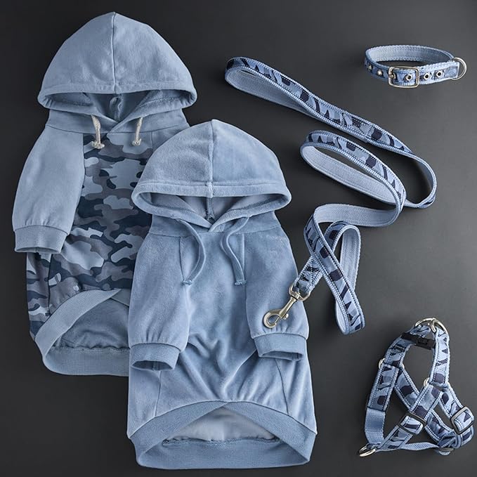 Pet Passion Cooper II Organic Cotton Velour Dog Hoodie Pet Coat for Small, Medium and Large Dogs, Faded Denim, XXX-Small (up to 5lbs)