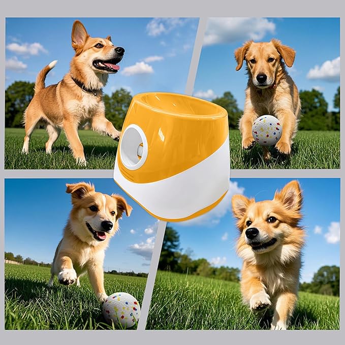Automatic Ball Launcher for Dogs with 3 Tennis Balls - Interactive Dog Toy with 3 Adjustable Distances, Rechargeable Ball Thrower for Small & Medium Dogs, Indoor Outdoor Fetch Machine for Pet Exercise