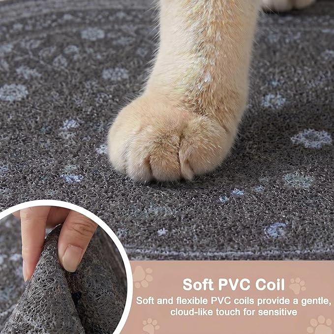 Bienbee Cat Litter Mat, 33" x 22" Large Size Litter Box Mat Rug with Non-Slip Bottom,Urine and Water Proof, Easy to Clean Cat Supplies Essentials for Indoor Kitty Kitten Floor, Gray Flowers L