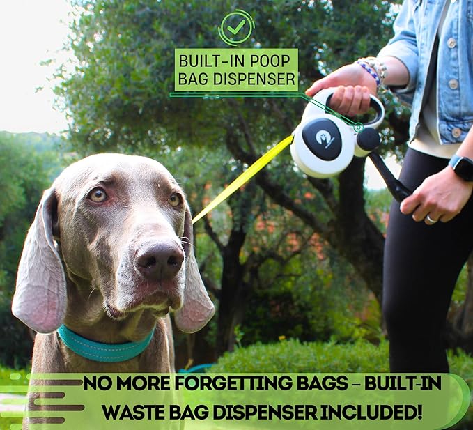 Snuggle Paws Retractable Dog Leash 16ft – Heavy Duty All-in-One Dog Leash with LED Flashlight, Poop Bag Holder, Chew Proof Steel Cable & Reflective Tape – Size L