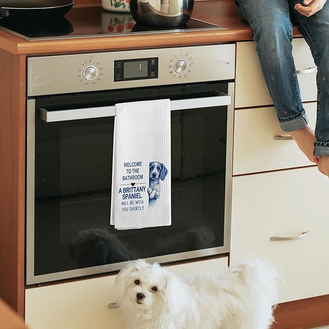 Funny Brittany Spaniel Dog Hand Towels for Bathroom, A Brittany Spaniel Will Be with You Shortly Hand Towels, Dogs Decorative Dish Tea Towel for Kitchen Bathroom Decor, Dog Lvoer Gifts, 16x24