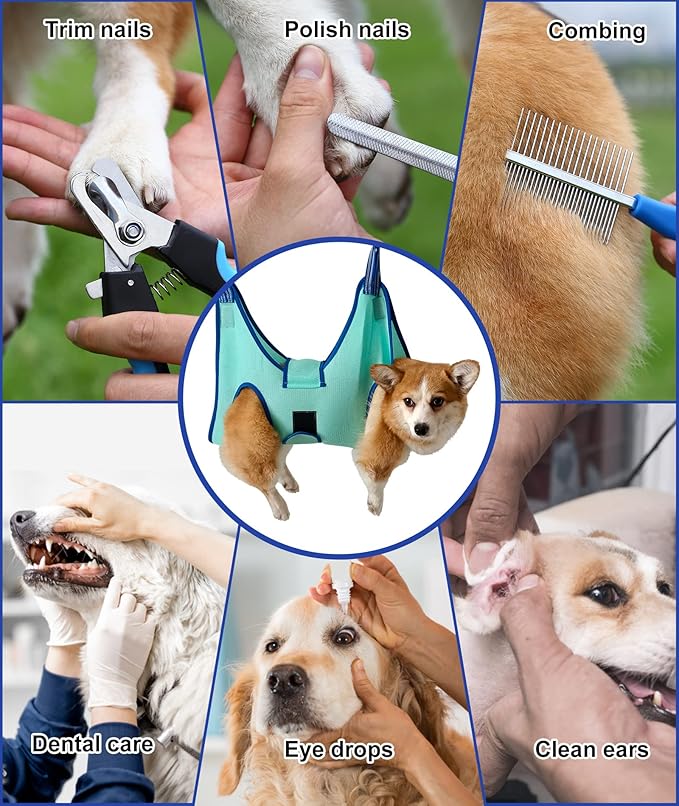 Kkiimatt Dog Grooming Hammock, Medium Dog Hanging Harness Holder for Nail Clipping, Nail Trimming Cutting Hammock, Grooming Sling Restraint Bag with Wide Strap Sewed