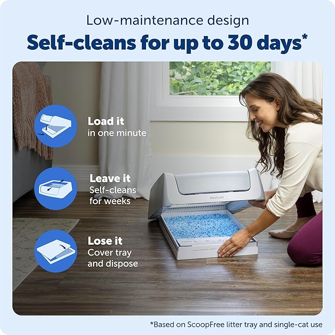 PetSafe ScoopFree Self-Cleaning Cat Litterbox - Never Scoop Litter Again - Hands-Free Cleanup with Disposable Crystal Tray - Less Tracking, Better Odor Control - Includes Disposable Tray