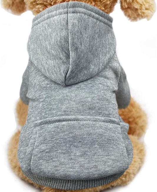 Jecikelon Soft Dog Hoodies for Small Dogs, Fleece Puppy Sweatshirt with Pockets, Warm Winter Cold Weather Coats for Pet Cat, Cute Clothes Puppy Costume (Grey, Small)